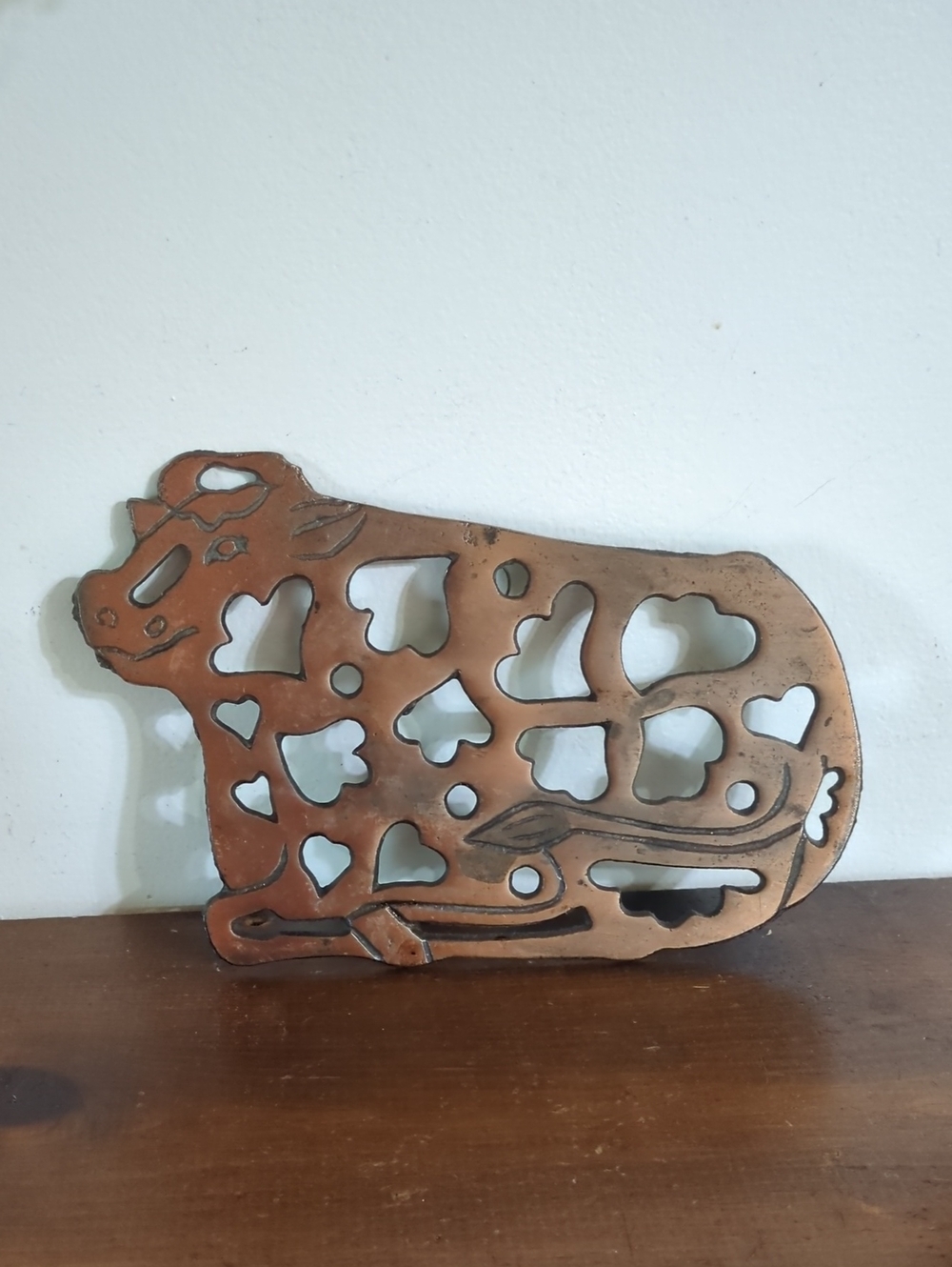 Vintage Copper & Cast Iron Cow Trivet Wall Hanging Country Farmhouse Decor
